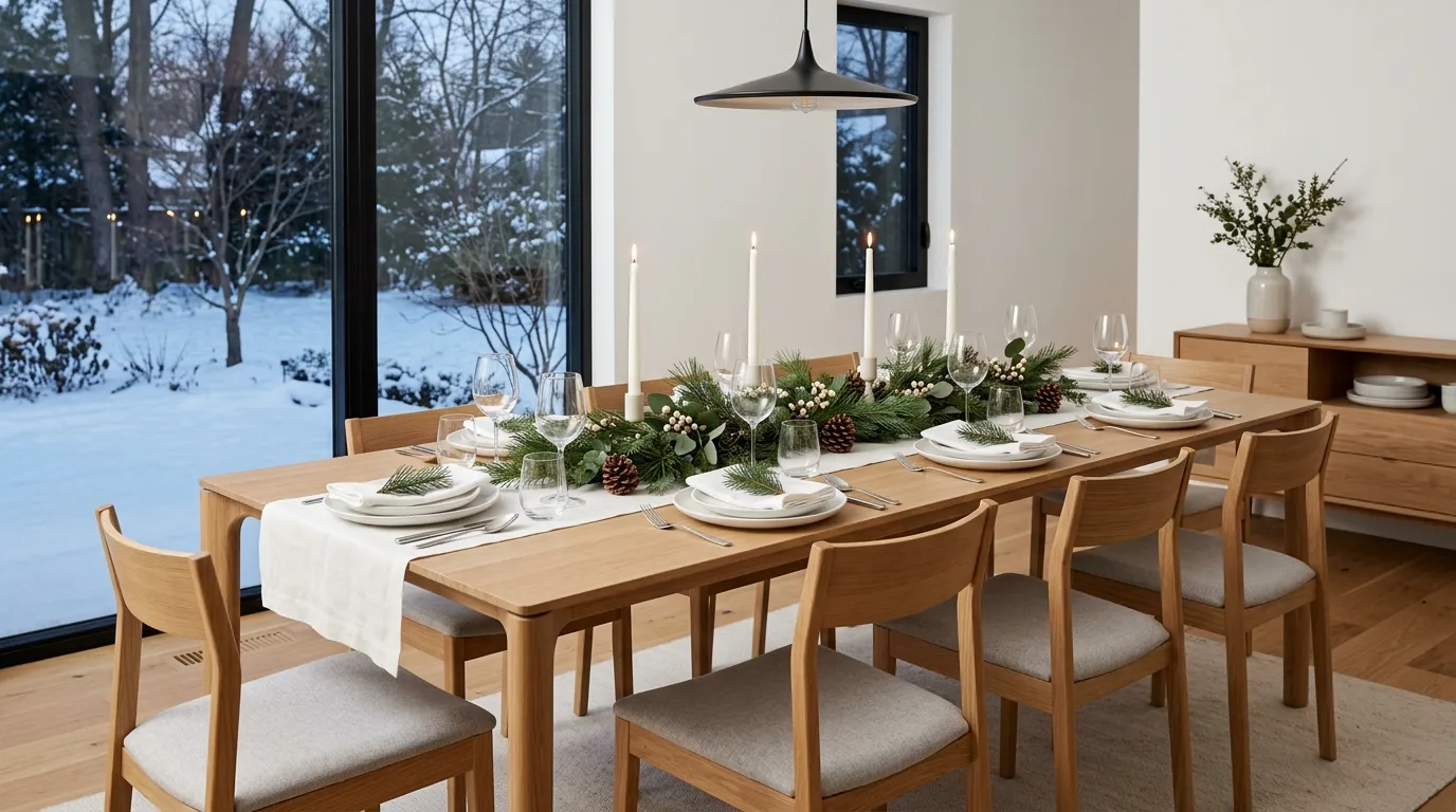 Keep tabletops edited with only a few meaningful accents inspiration for a minimalist holiday interior.